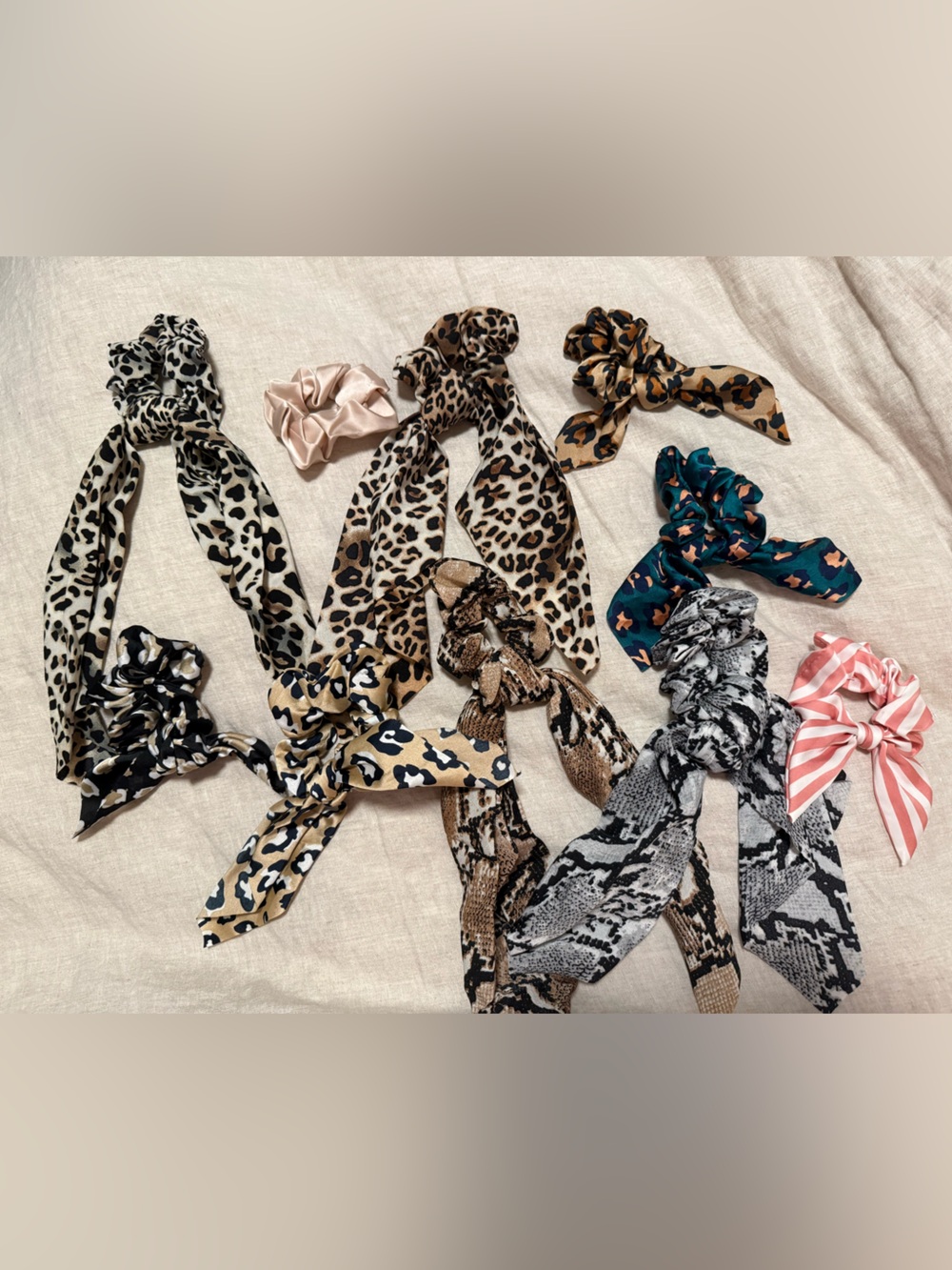 Leopard & Animal Print Satin Hair Scarf Set of 10 - Neutral Mix